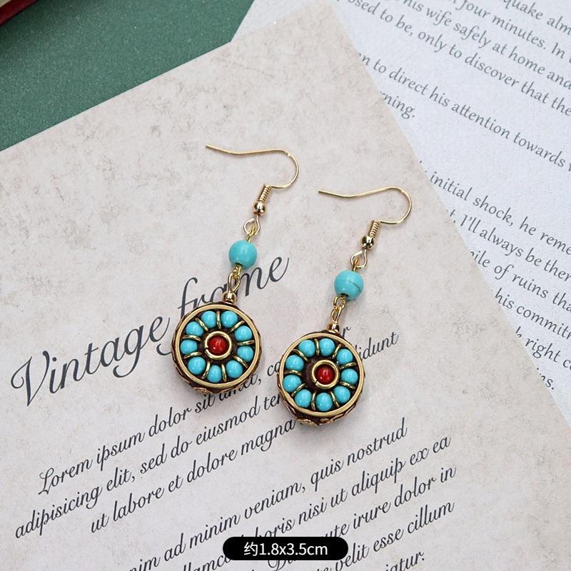 Handmade Niche Nepalese Exotic Tibetan Earrings Retro Temperament Simple Earrings Show Face Thin Earrings