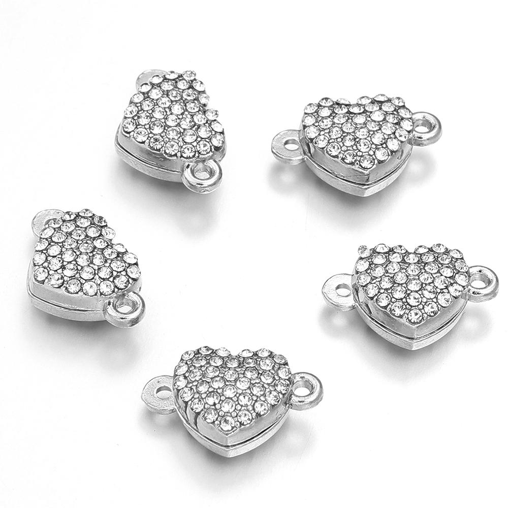 5 pièces Fermoirs Magnétiques en Alliage Strass Cœur Fermoirs Finaux Magnétiques en Métal Connecteur Pour Fabrication de Bijoux DIY Bracelets Collier Fournitures