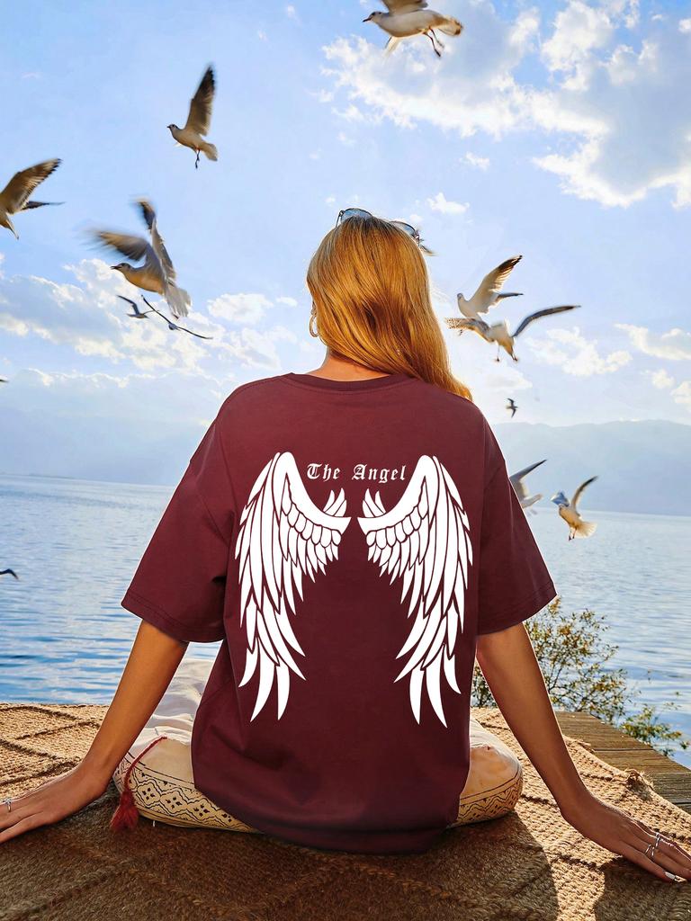 Dark Angel Wing Hot Sale Graphic Printed T-Shirts For Women Loose Oversized Clothing Hip Hop Street Tshirt Cotton Short Sleeves