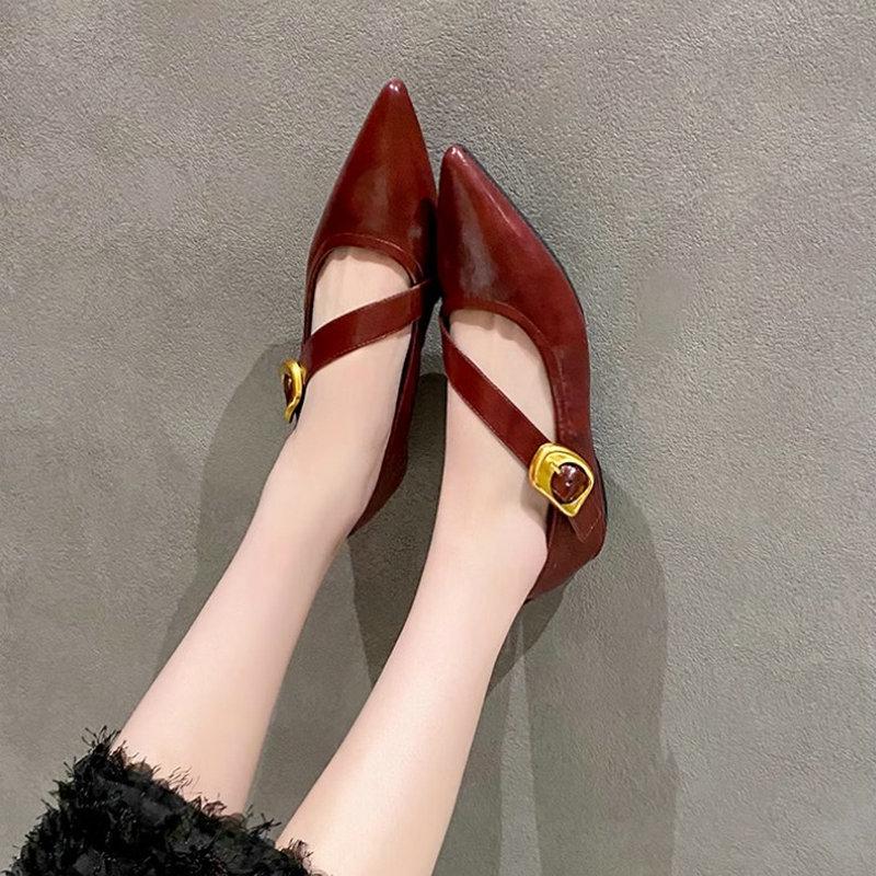 Fashion Flat Shoes for Women Spring Autumn 2025 New Red Pointed Toe French Flat Bottomed Plus Size Women's Shoes 42 43 Ladies Shoes