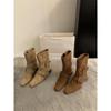 Korean Version Retro French Short Boots Small Square Head Western Boots Medium Boots Women'S Boots