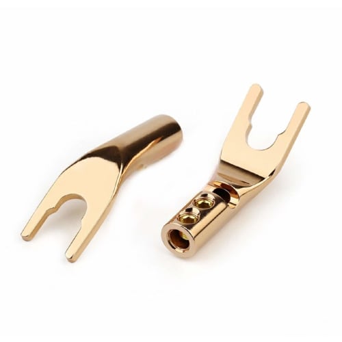 WYVERN AUDIO HIFI Copper Y-Lug Terminals (Set of 4 or 8) L-Shaped Solderless Spade Plugs (Y-Lug Plugs) with Gold-Plated 4.2mm Cable Sockets (Set of 4,