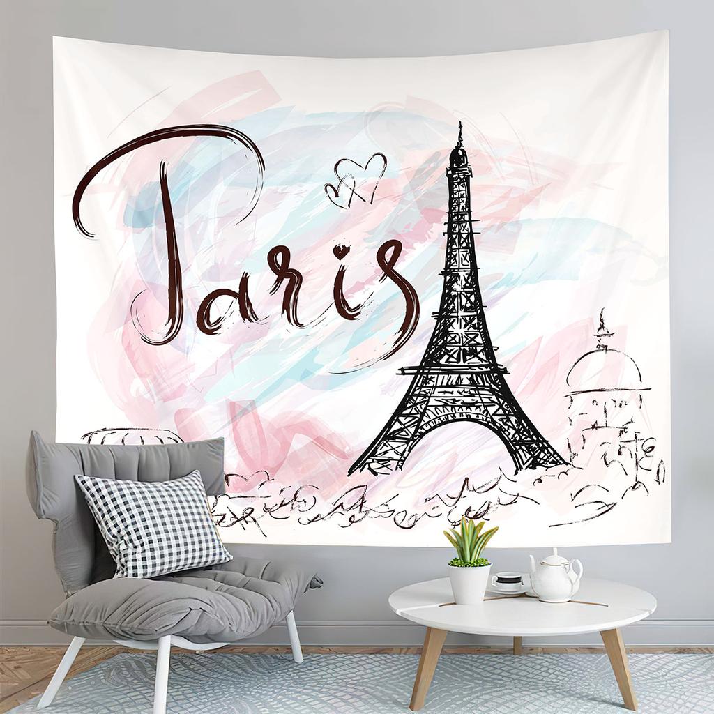 Paris Eiffel Tower Tapestry Sunset Night View Tapestry French Landmark Tapestry Living Room Bedroom Dorm Wall Hanging Blanket