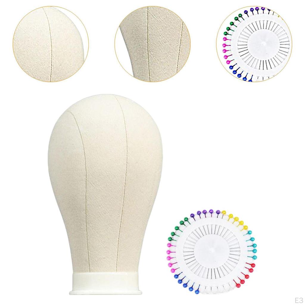 Canvas Block Head Cloth Wig Holder Hat Display Stand Table Training with 40 pins