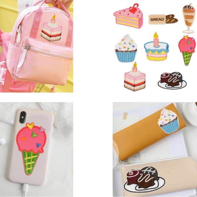 8 Pcs Cartoon Food Embroidered Patches Cake Iron On Patches Repair Patches Ice Cream Sewing Patches for Clothes Bag