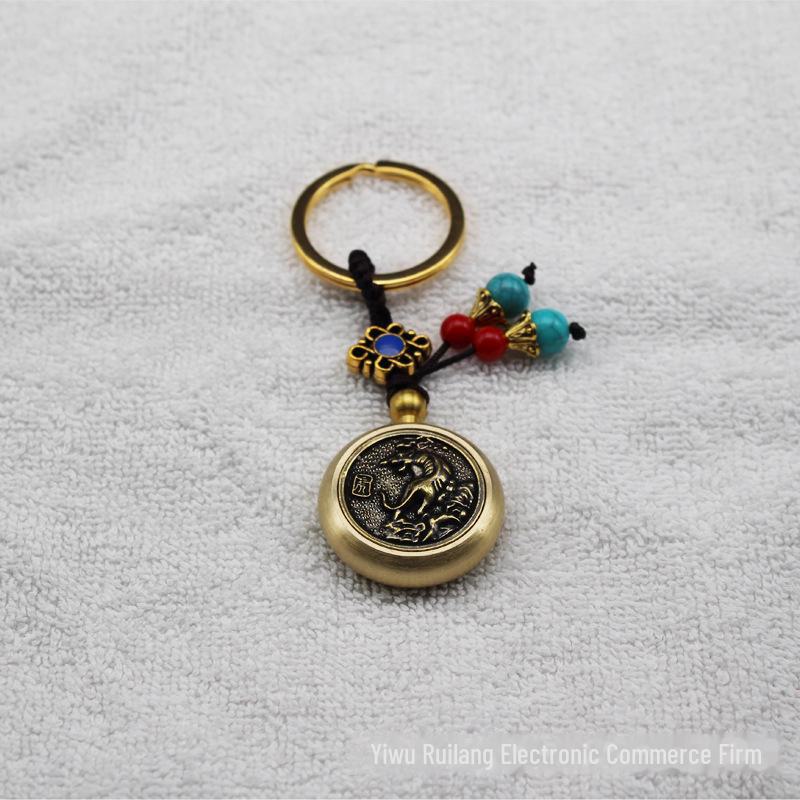 Pure Brass Zodiac Gyroscope Keychain Ornament