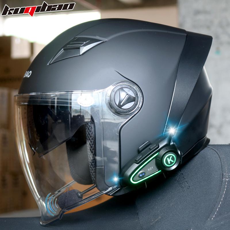 Kuqibao Motorcycle Helmet Intercom Bluetooth Half Helmet Men's and Women's Electric Knight Double Mirror Universal In All Seasons