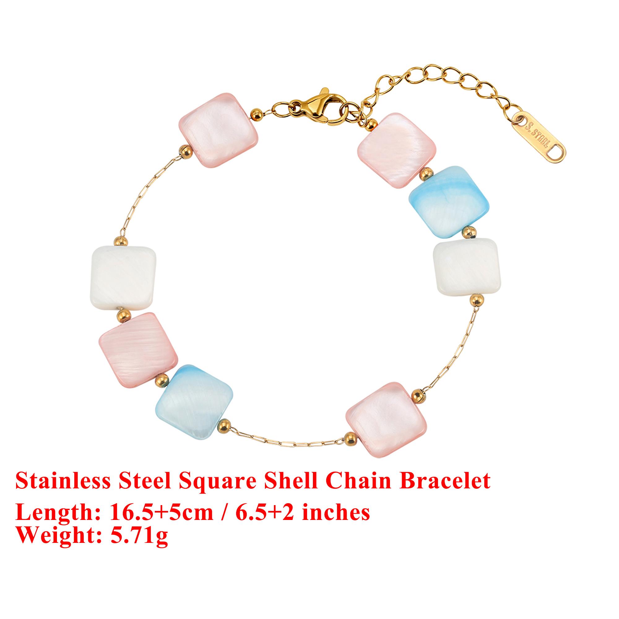 

EFFIE QUEEN Stainless Steel 18k Gold Square Shell Chain Bracelet Natural Jewelry for Women, Men Summer Beach Party Gift STMB02