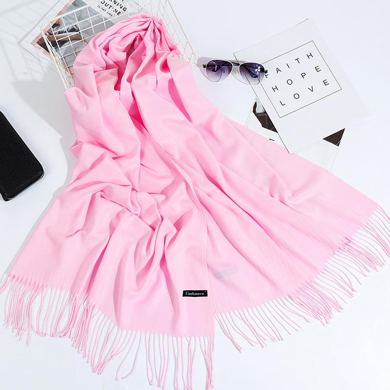 Otoño E Invierno Nuevo Bufanda de Cachemira para Mujer Color Sólido Imitación Cachemira Bufanda de Punto Gruesa Bordada Cachemira Chal