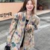 Womens Casual Graffiti Print Oversized Blazer Jacket