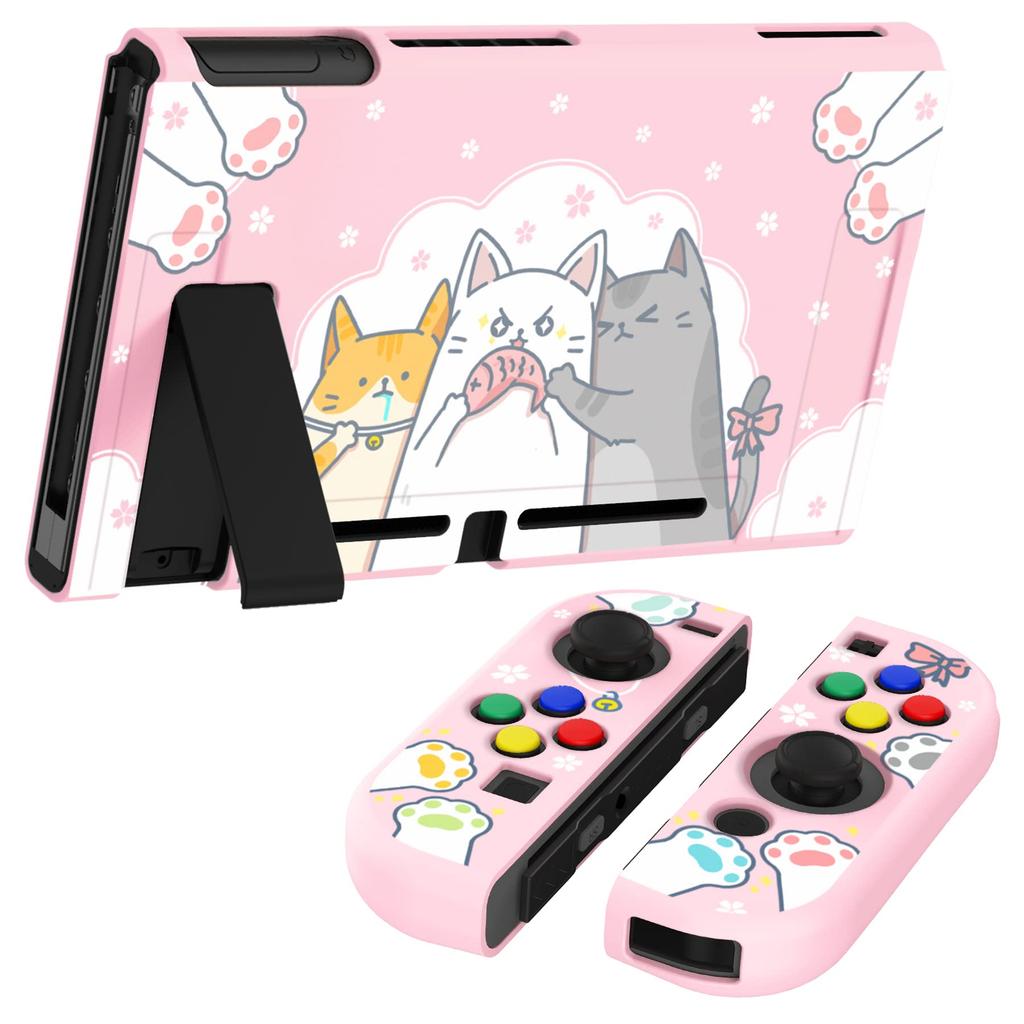 Schutzhülle kompatibel mit PlayVital, weiches, schlankes TPU-Case-Cover für Switch mit bunter ABXY-Tastenkappe Switch, [Süßes Kätzchen]