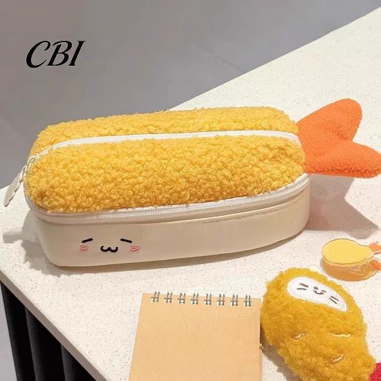 Cute Stationery Holder Fried Shrimp Tail Pencil Case, Plush Large Capacity Pouch, Soft Pen Bag Adorable for Students, School Gift Girls Storage