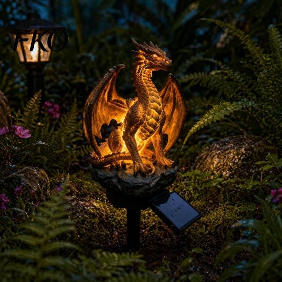Mittelalterliche Drachen Dekoration Solare Gorilla Gartenstatue Licht, Gotische Harz Außenlaterne Skulptur, Geformtes Licht Fantasy Dekor für Hof Terrasse,