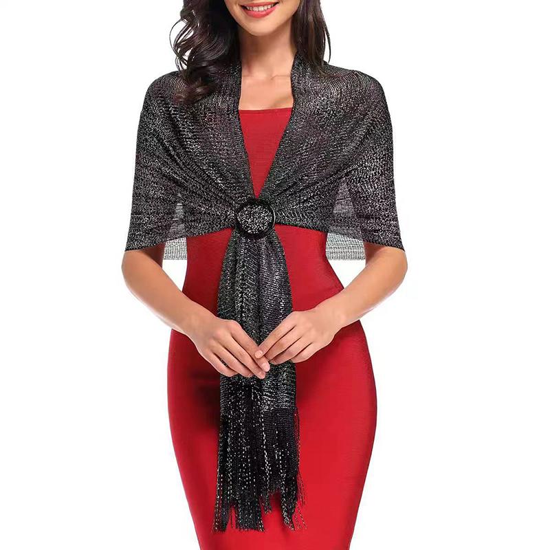 Gold Silver Silk Shawl Shirts For Women Flat Scarf Bride'S Bridesmaid Ball Long Tassel Evening Party Wedding Dress Casual Tunics