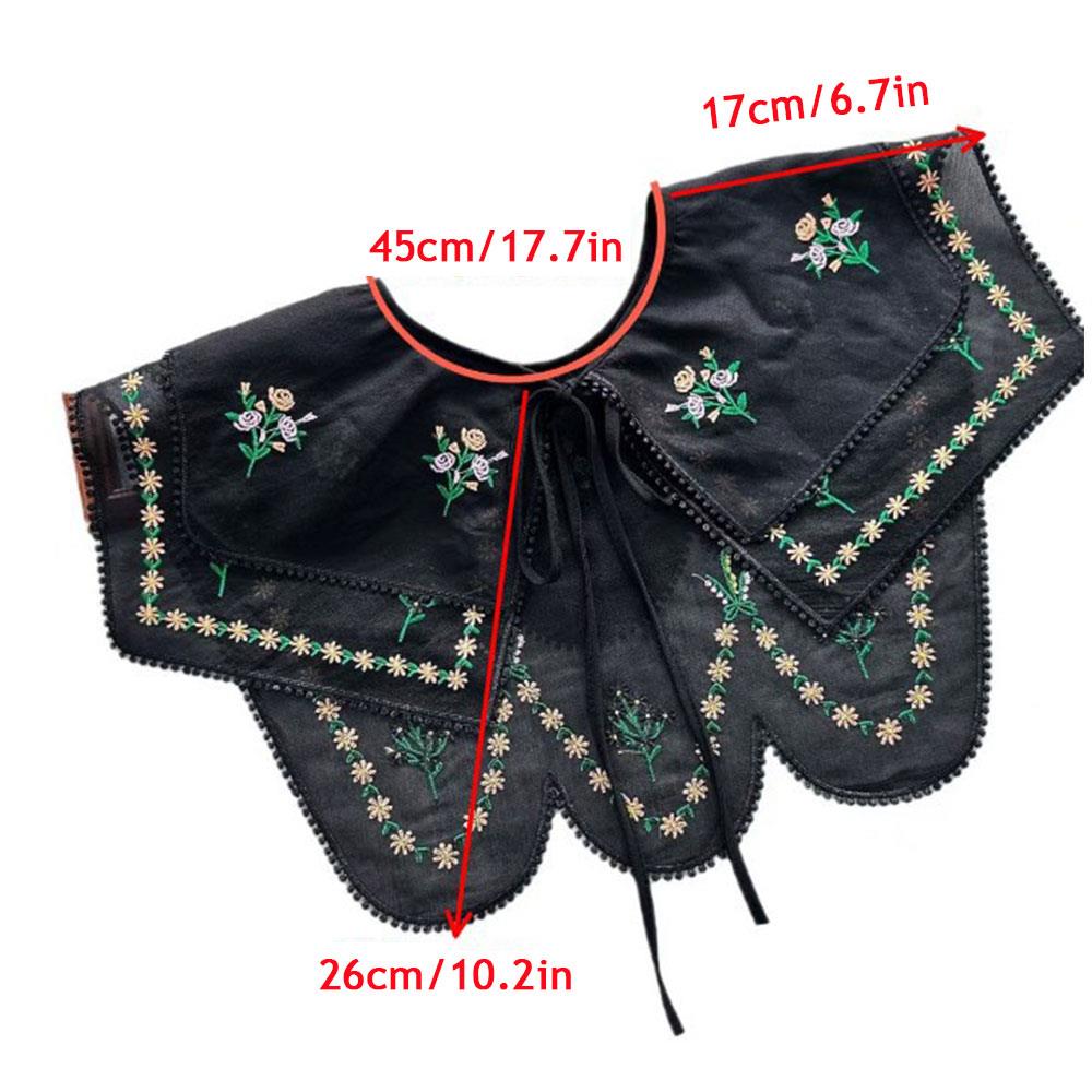 Wave Edge False Collar Embroidered Collar Lace Up Neckline Detachable Fake Collar DIY Floral Embroidery Doll Lapel Shawl