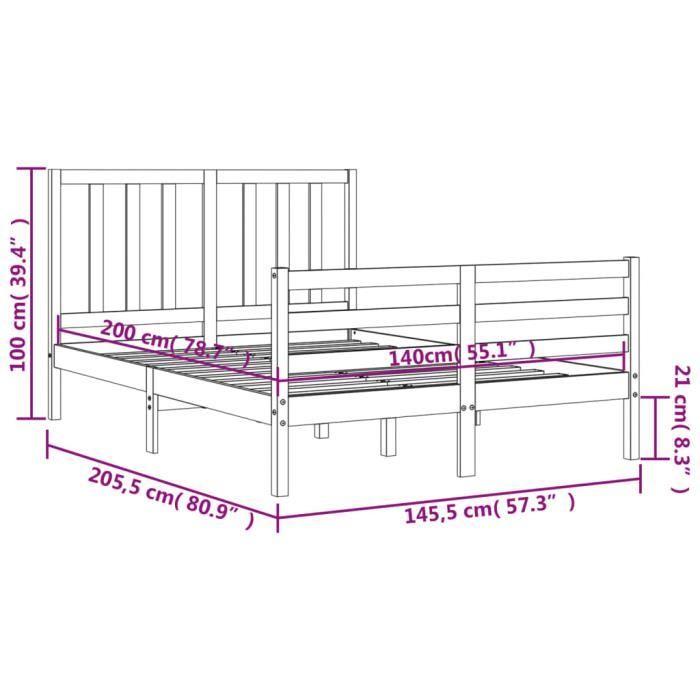 VidaXL Bed Frame with Headboard White 140x200 Cm Solid Wood 3193857