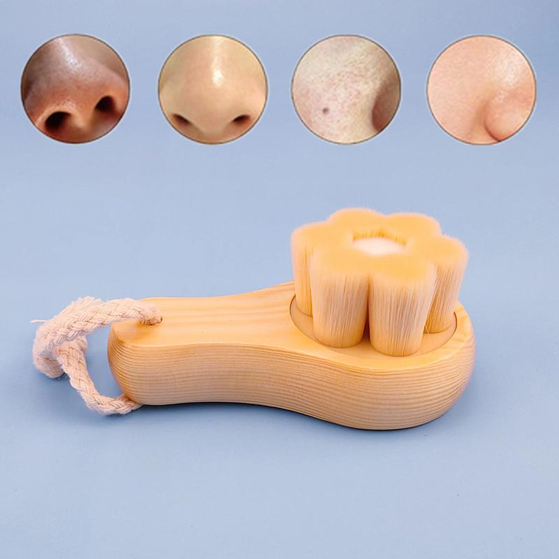 Pflaumenblütenform Holzgriff Gesichtsbürste Weiche Wolle Gesichtsreiniger Mitesserentfernung Porenreiniger Peeling Gesichtsbürste