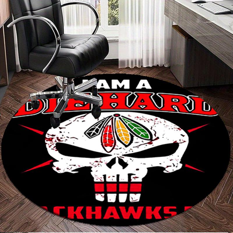 1PC Chicago Hockey Round Rug, Non-slip Chair Mat, Home Decor, Circle Carpet Perfect for Office, Bedroom, Living Room,Christmas gift