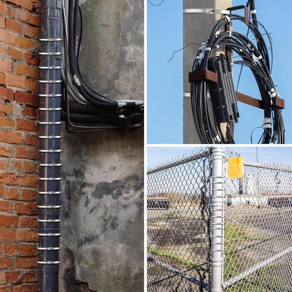 100Pcs Stainless Steel Ties Self Locking Cable Ties Heat Resistant Multi-Purpose Zip Ties for Farms Outdoor Fence