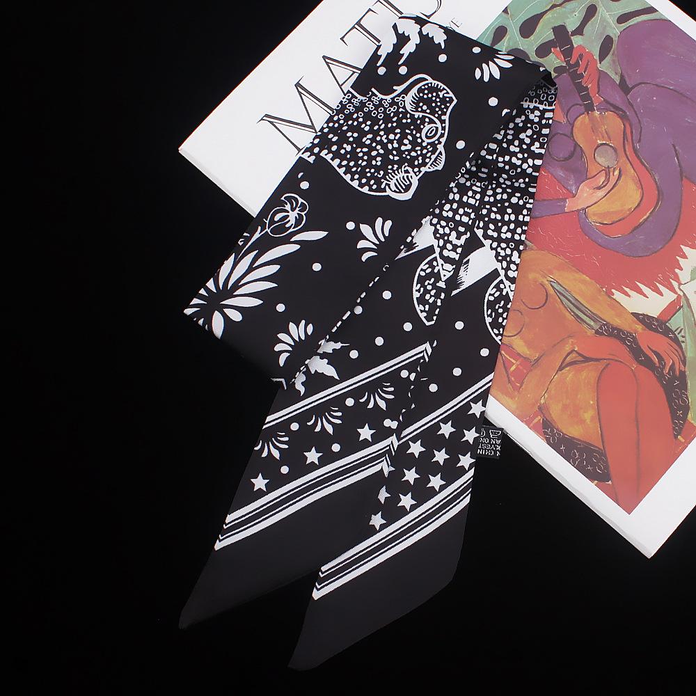 5*90Cm European And American Classic Leopard Print Twill Silk Scarf New Shirt Scarf Multi-Functional Tie Hair Tie Bag Streamer