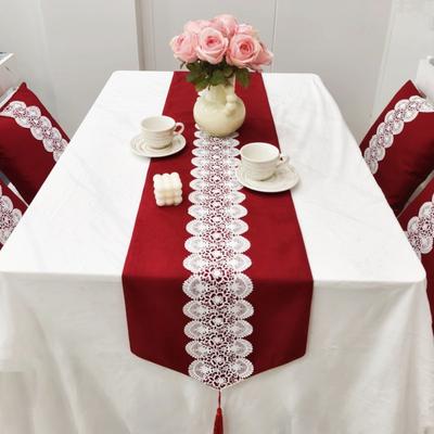 Red Tablecloth Simple Table Flag Happy Words Light Luxury Tea Flag Tassel Tassel New Style