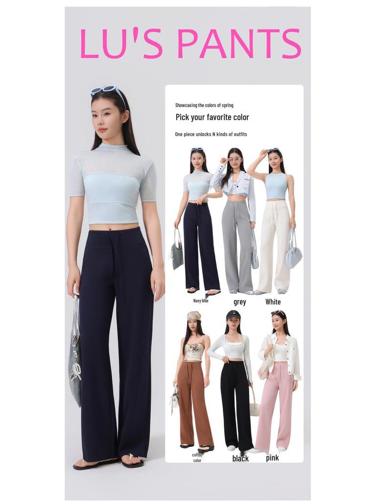 Spring Women's Slimming High Waist Loose Fit Black Straight Leg Pants