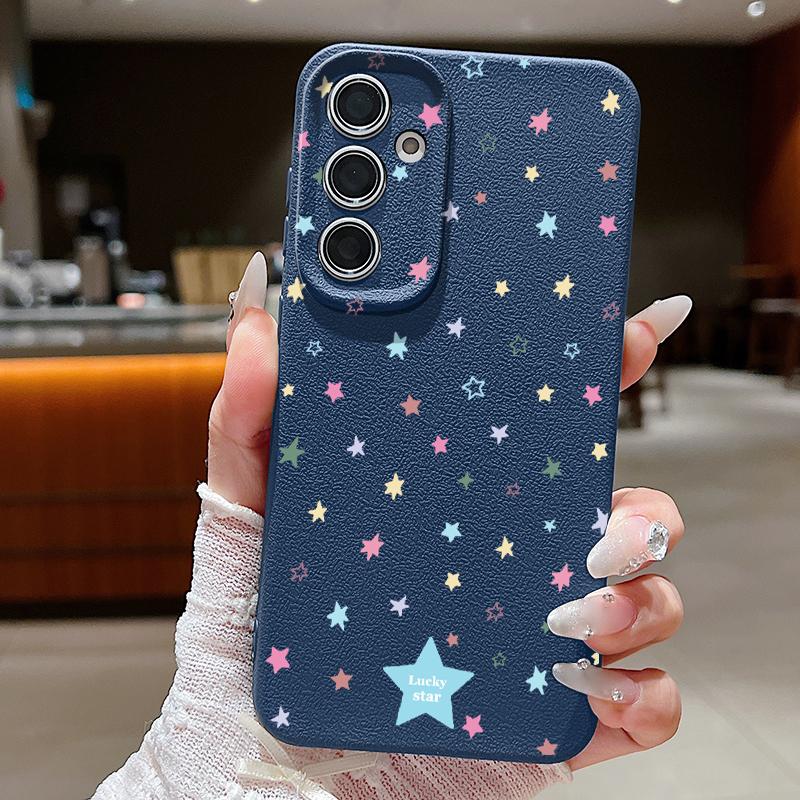 Colorful Stars Print Phone Case For Samsung A57 A37 A17 A56 A36 A16 A55 A35 A15 A54 5G S21 FE S22 S23 S24 Plus S25 S26 Ultra Leather Texture Cover