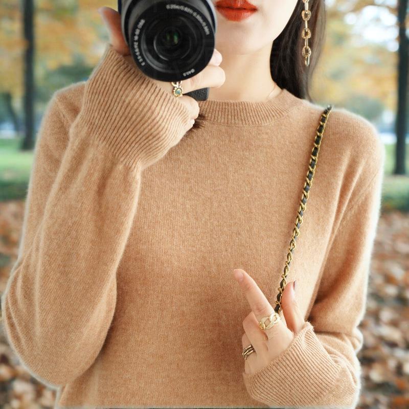 Round Neck Sweater Pullover Sweater Solid Color Long-sleeved Women's Inner Wear