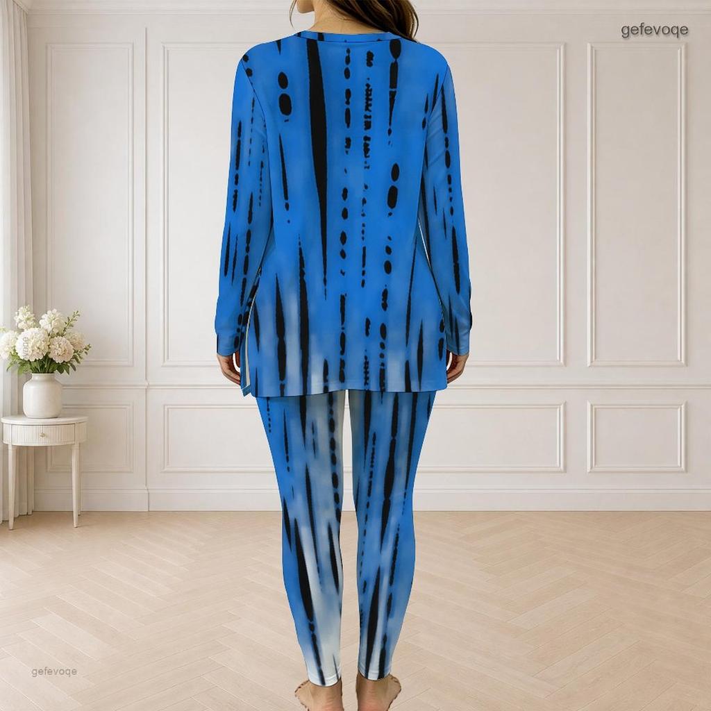 Women Plus Size Striped Printed Two Piece Pants Set Half Zip Long Sleeve Longline Top Fitted Pants