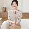 Women's Chiffon Lapel Knitwear Shirt - Long Sleeve, Middle-Aged & Elderly Spring/Autumn Fashion Base Layer Top