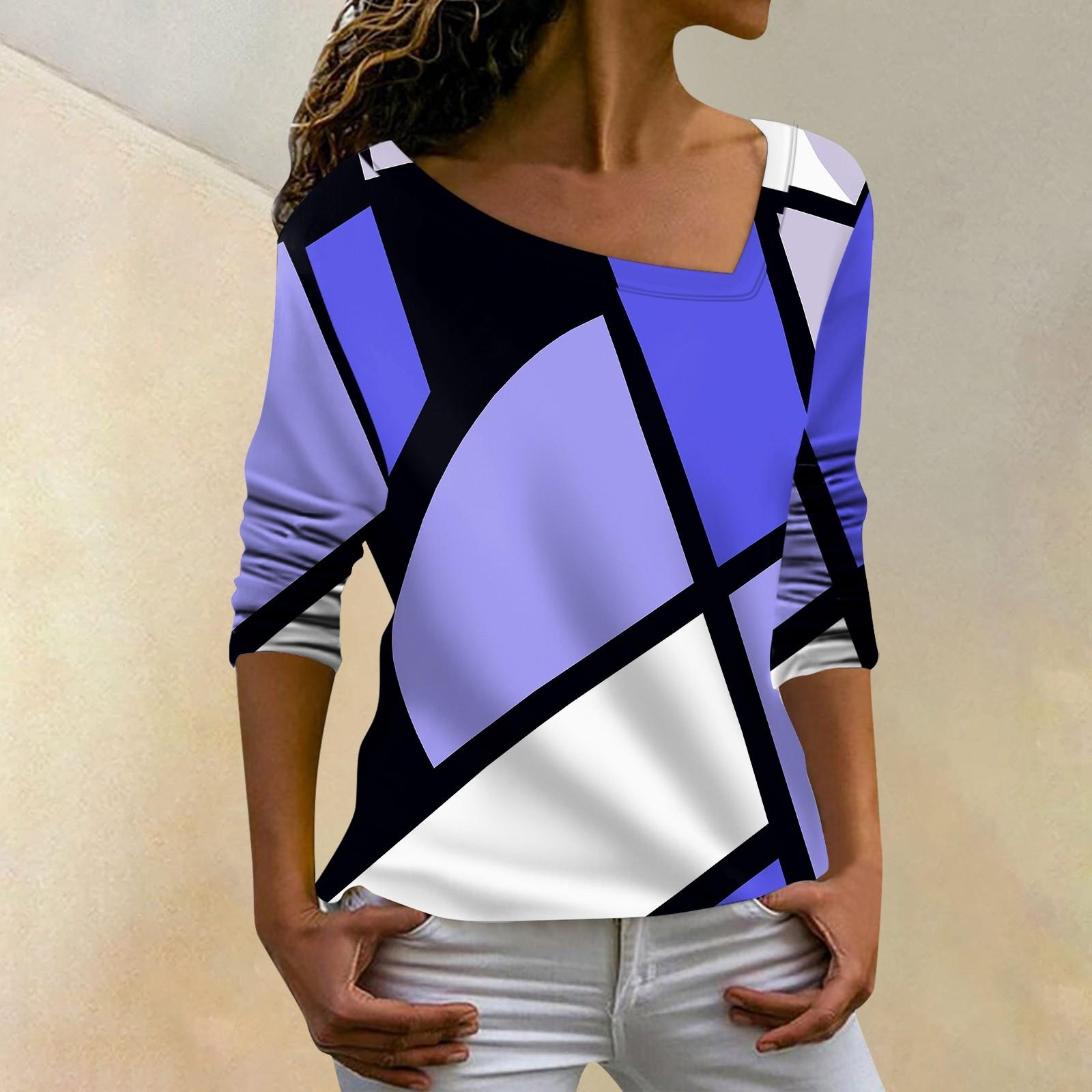 

Женская мода, повседневная толстовка с наклонным воротником, нерегулярная полосатая футболка с длинными рукавами, топ XXL синий