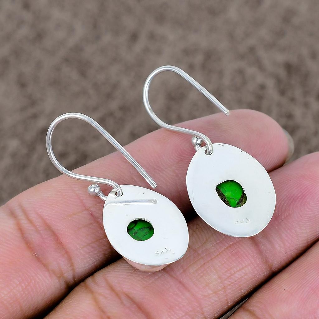Copper Green Turquoise Gemstone 925 Sterling Silver Jewelry Earring 1.58" KKG-652