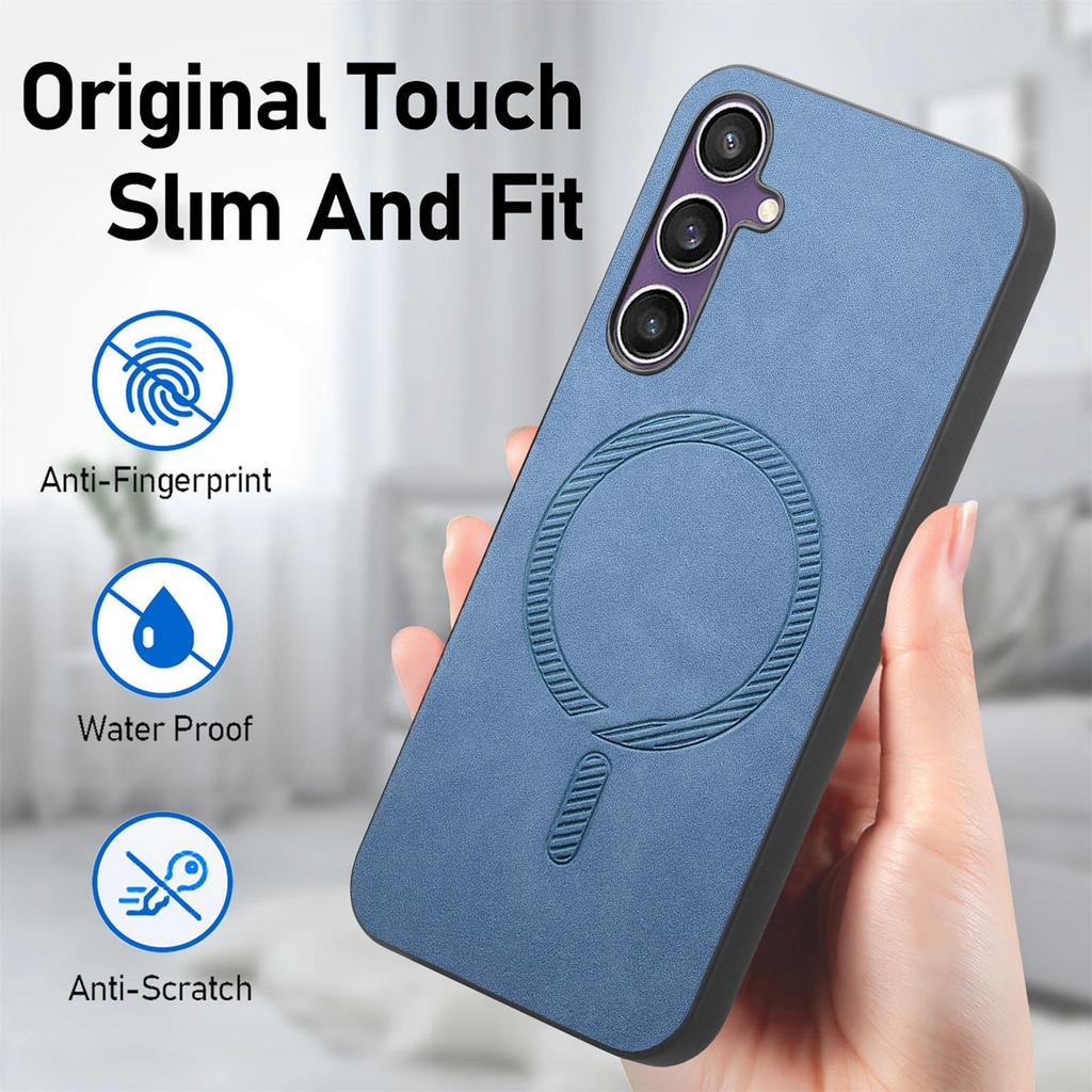 For Samsung Galaxy S23 FE Leather Back Case Compatible with MagSafe Skin-Touch Phone Cover