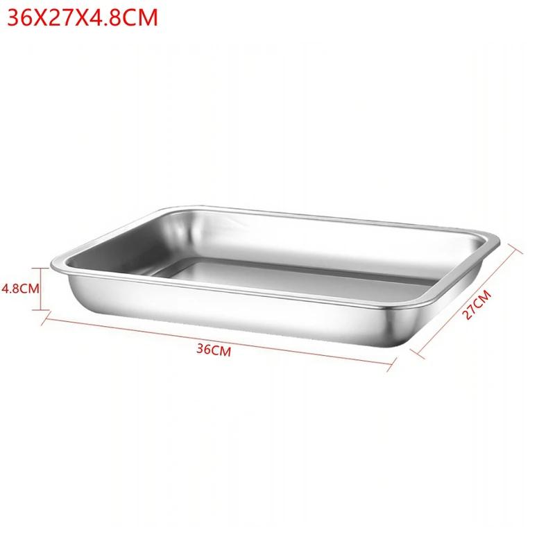 1PCS Deep Service Storage Tray Pan Stainless Steel BBQ Plates For Food Container Steamed Dishes Kitchen Pastry Baking Tools