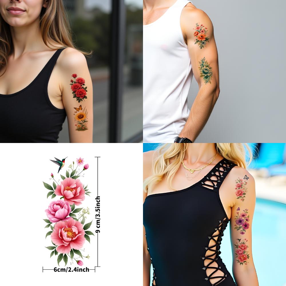 9 Stück Temporäre Tattoos Temporäre Tattoo-Aufkleber Tulpen Gänseblümchen Blaue Blumen Für Männliche Schultern Arme