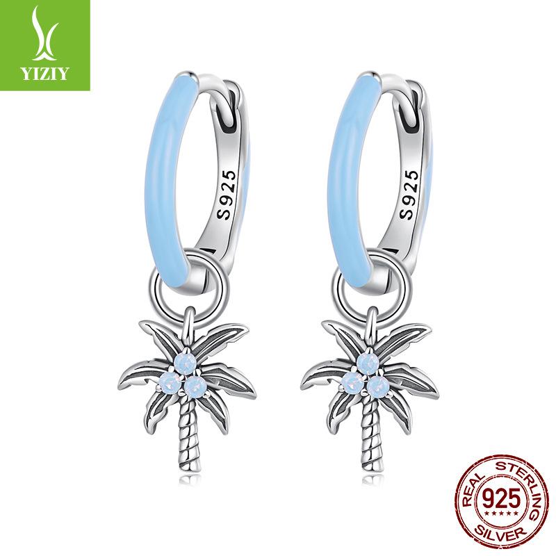 Summer Water Drop Ear Buckle Woman, Romantic Beach Vacation Wind S925 Silver Stud Earrings Cross-Border Models