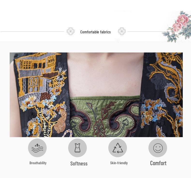 Spring/Summer 2025 Women's Retro Ethnic Embroidered Floral Elastic Waist Long Midi Skirt