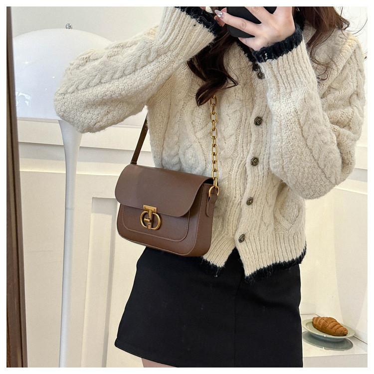 French Style Women's Bag 2023 Autumn And Winter New Tide Pure Color Pu Small Square Bag Street Fashion Daily Shoulder Bag