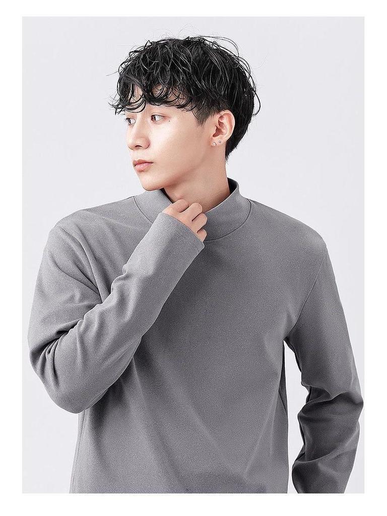 Warmes Herren-Langarmhemd mit halbem Rollkragen und Samtfutter für Herbst/Winter