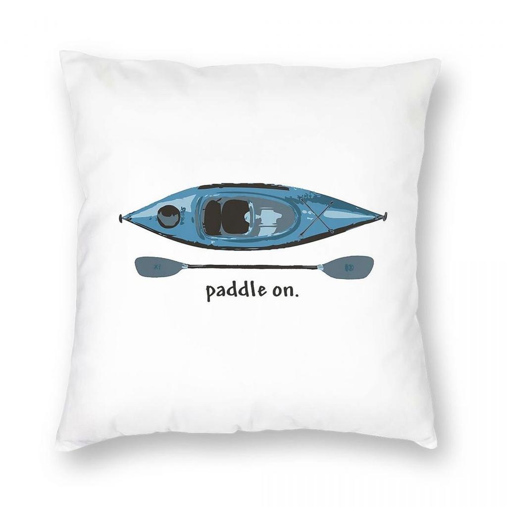 Blue Kayak With Paddle Square Pillowcase Polyester Linen Velvet Creative Zip Decorative Throw Pillow Case Home