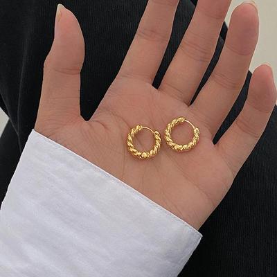 2024 New Style High-End European & American Twisted Gold Hoop Earrings for Women - Elegant and Trendy Small Hoops