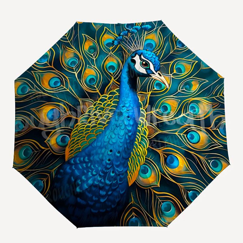 

1pc Peacock Feather Automatic Umbrella High Quality Canopy, Portable Folding Umbrella with, Ideal Gift for - Travel, Everyday, Formal Events, Stylish