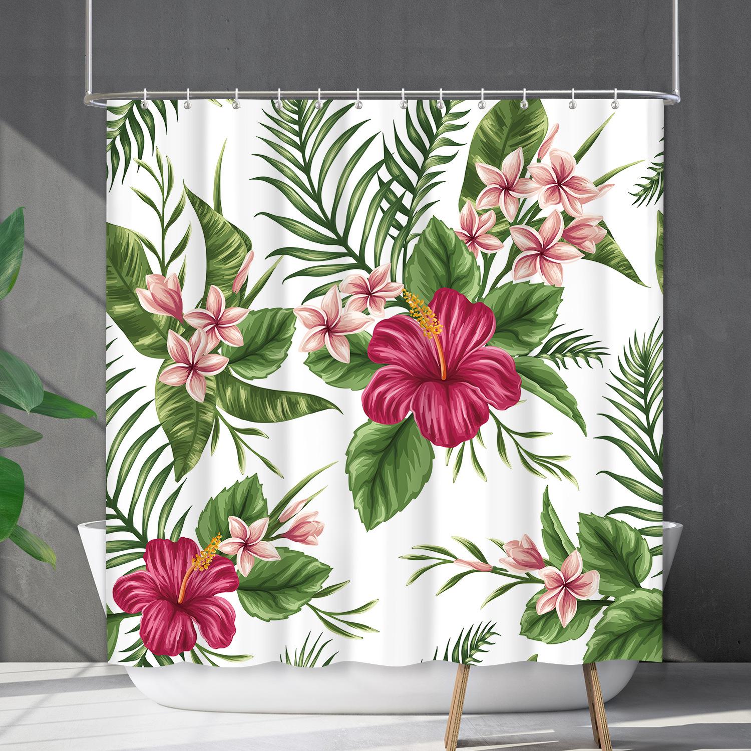 

Shower Curtain Waterproof And Mildew-Proof 3D Digital Printing Plant Flower And Grass Leaf Shower Curtain Free Of Punching Shower curtain 90 * 180