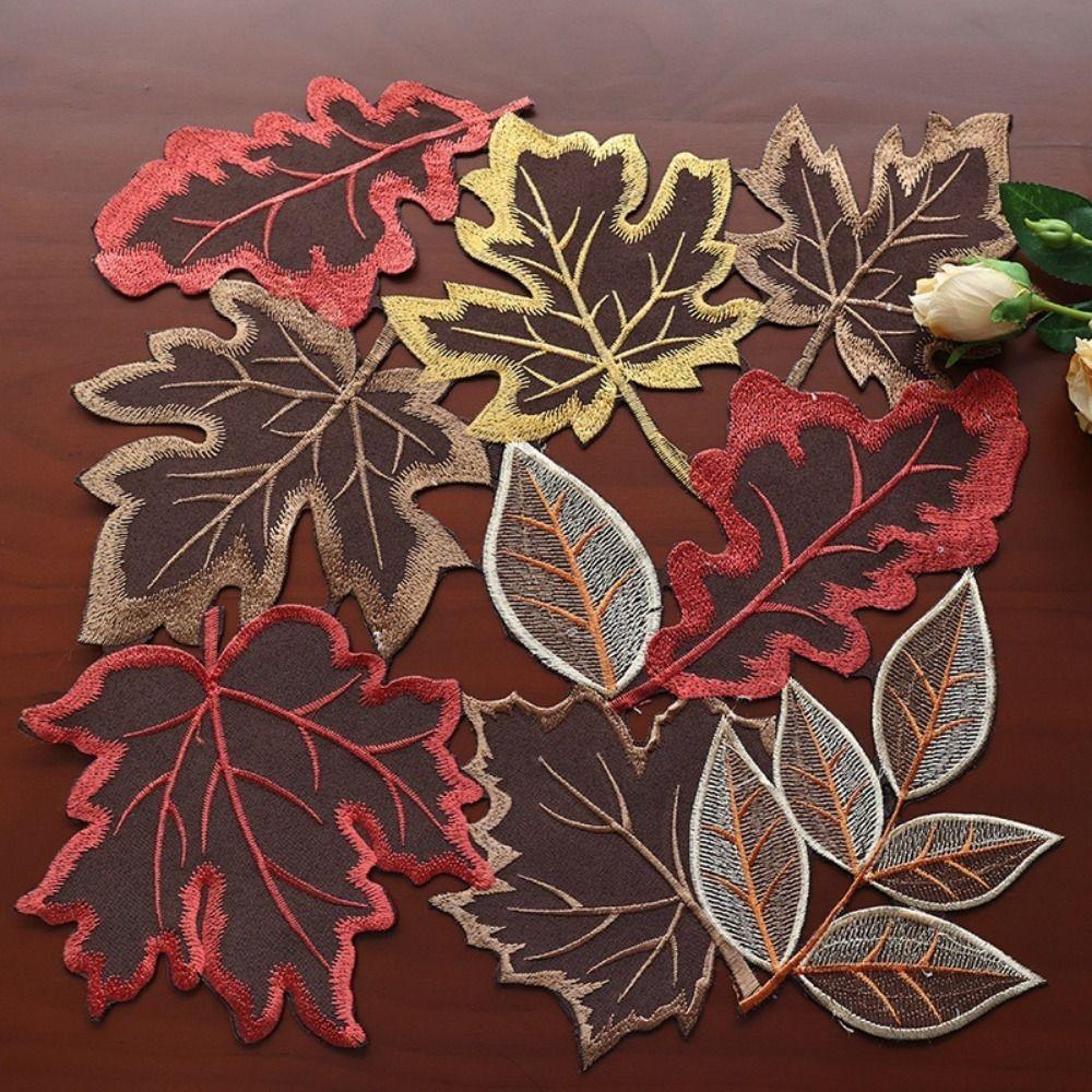 Leaf Pattern Tabletop Placemat Maple Leaf Table Mat Embroidered Table Runner Thanksgiving Day
