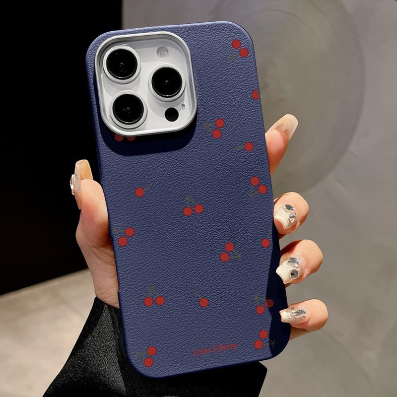 Little Cherry Print Slim for Magsafe Case For iPhone 16 Pro Max 15 14 Pro 13 12 11 TPU Matte Leather Texture Shockproof Soft Magnetic Phone Cover