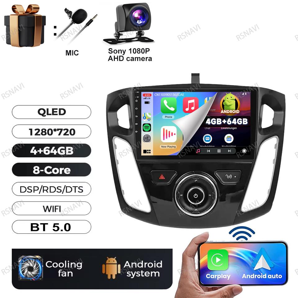 Car Radio Android 16 For Ford Focus 3 Mk 3 2011 2012 2013 2014 2015-2019 GPS 5G WIFI Wireless Carplay Auto Viedo Player 4G LTE