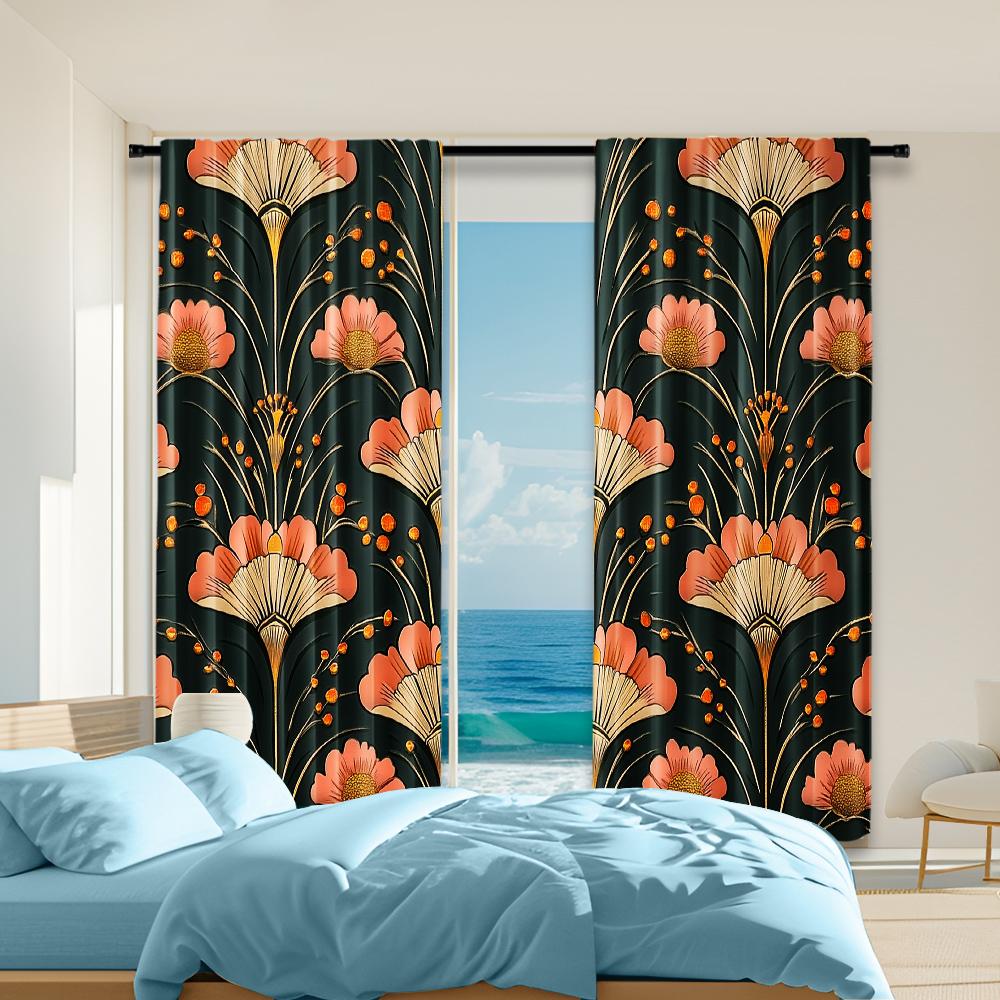 

Набор из 2 универсальных прозрачных полиэстеровых штор для домашнего декора, с цветочным узором, для спален, гостиных, изготовленная область, оконное оформление W100*H70(CM)-Grommet top&2PCS