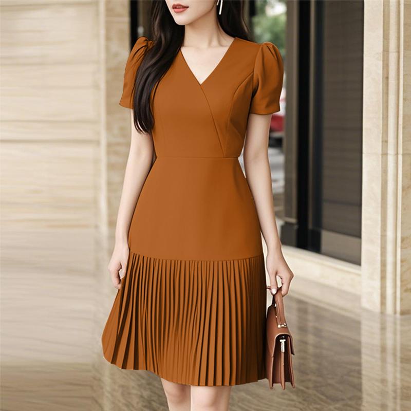 

ZANZEA Женское повседневное летнее платье с V-образным вырезом и короткими рукавами, плиссированное 4XL оранжевый