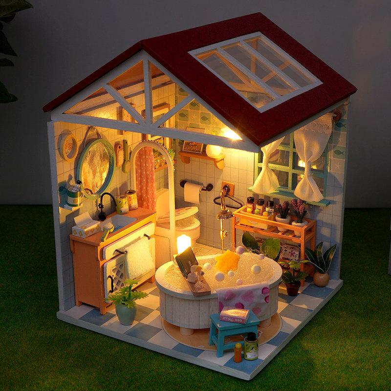 DIY Wooden Miniature Model Kit Convenience Stores Casa 3D Puzzle Doll Houses With Furniture Lights for Friends Birthday Gifts