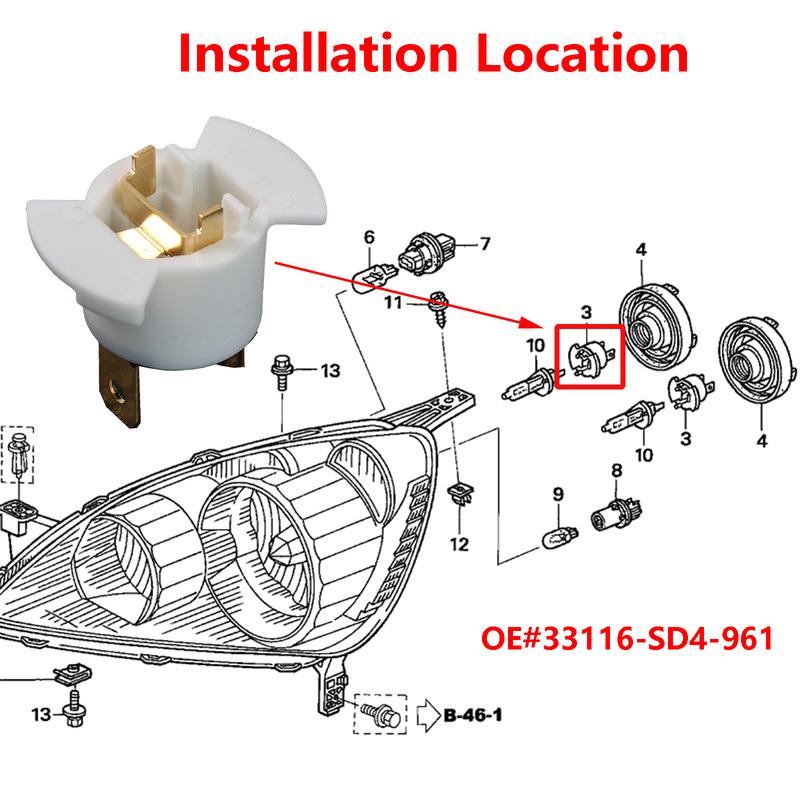 2X For Acura RL 1996 - 2004 TSX 2004 - 2008 H1 Headlight Head Light Head Lamp Bulb Socket Retainer Holder Adapter 33116-SD4-961